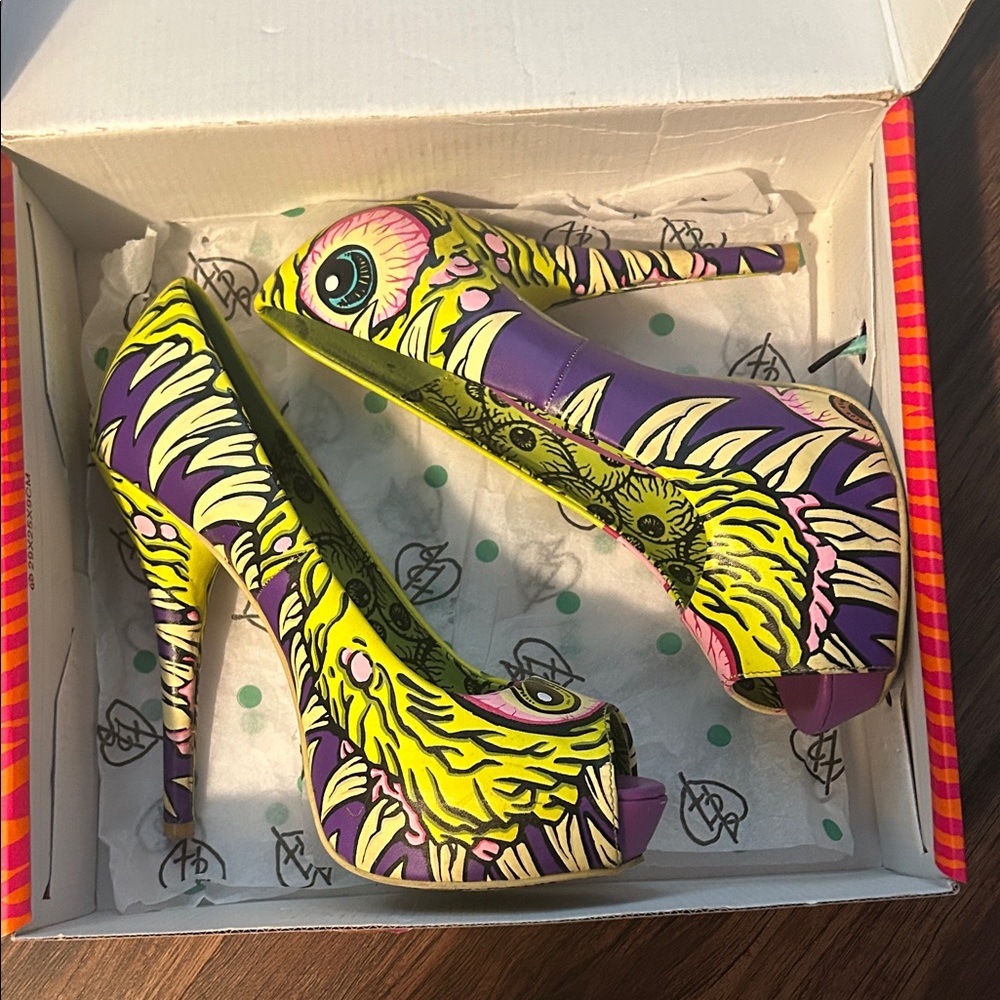 Vibrant Yellow and Purple Platform Heels